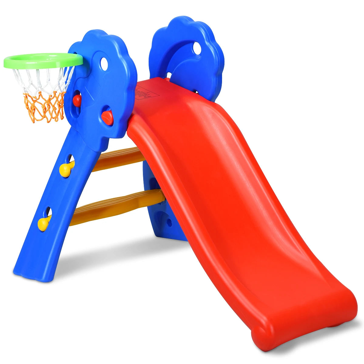 2 Step Children Play Folding Slide w/ Basketball Hoop Kids Indoor & Outdoor