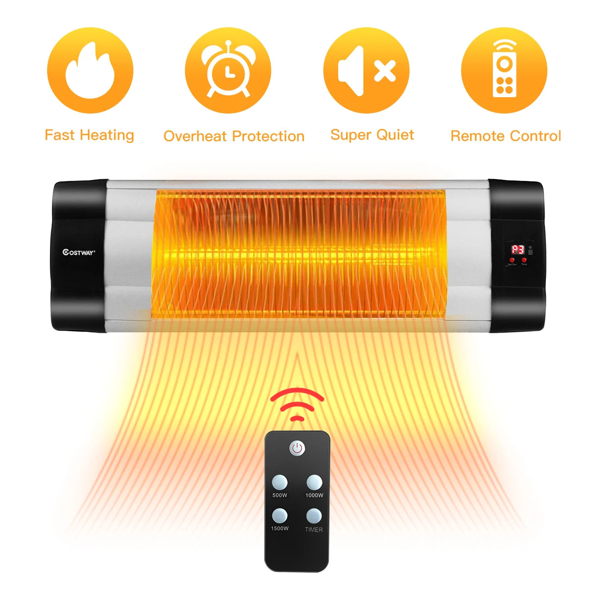 Costway 1500W Infrared Patio Heater Remote Control 24H Timer