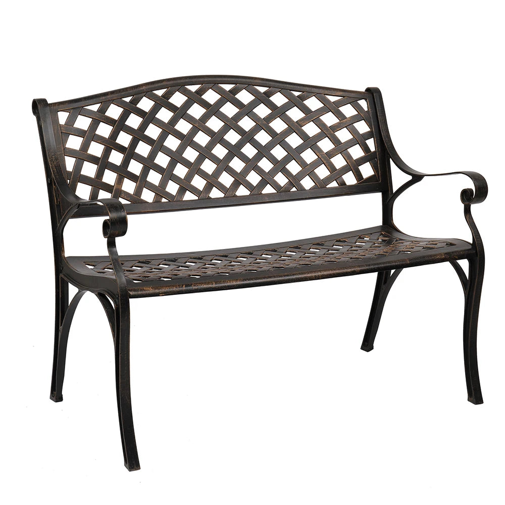 Outdoor Cast Aluminum Bench w/ Mesh Backrest Seat Surface for Courtyard Park Decoration Bronze