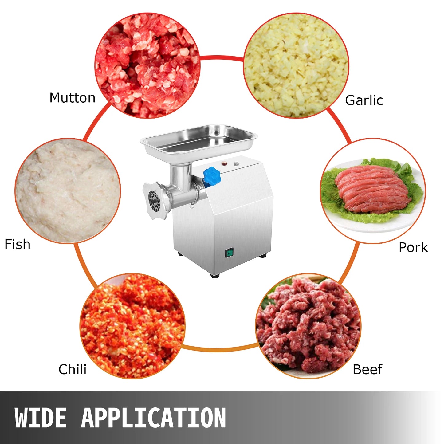 VEVOR 250Kg/H Electric Meat Mincer Grinder 1100W Commercial Kitchen Chopper Food Processor Sausage Maker