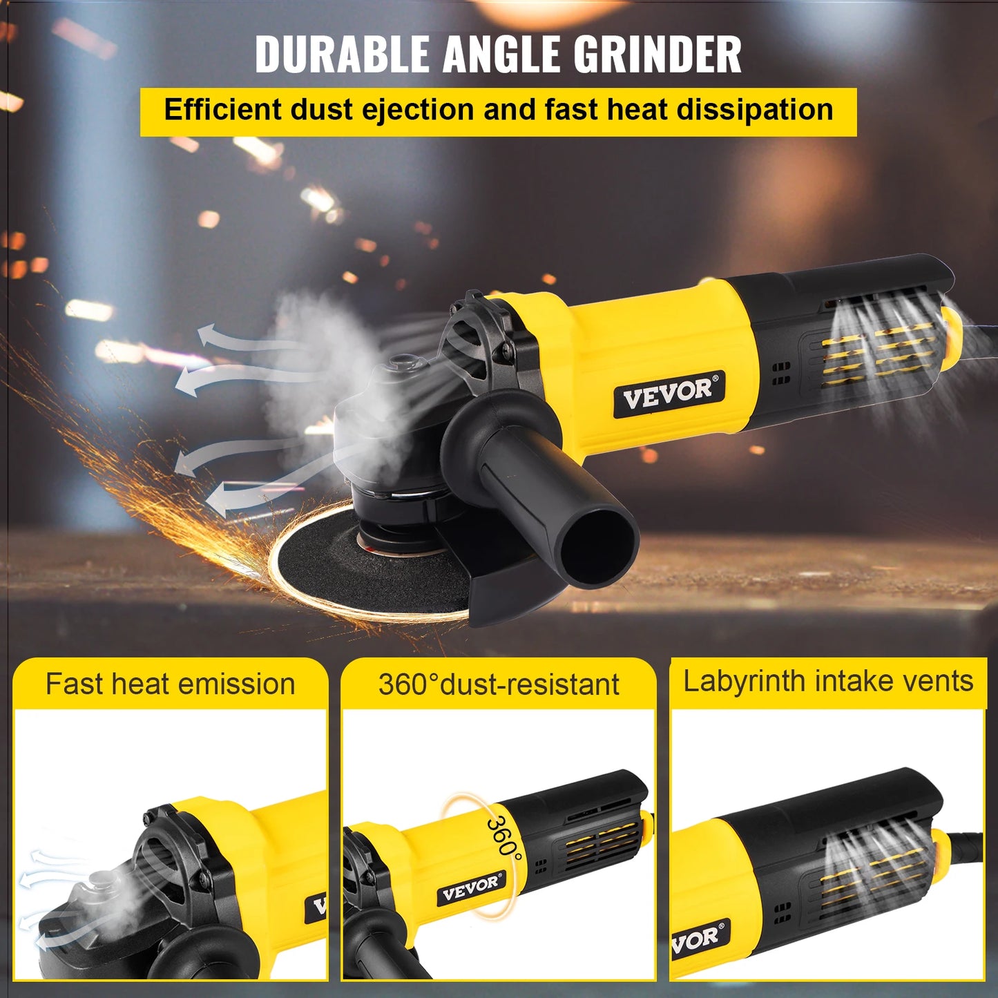 VEVOR Electric Angle Grinder 900W 4.5 Inch