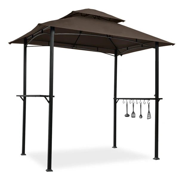 Burgundy BBQ Haven: 8x5 Ft Outdoor Grill Gazebo Tent w/ Double Tier Canopy, Steel Frame, Bar Counters