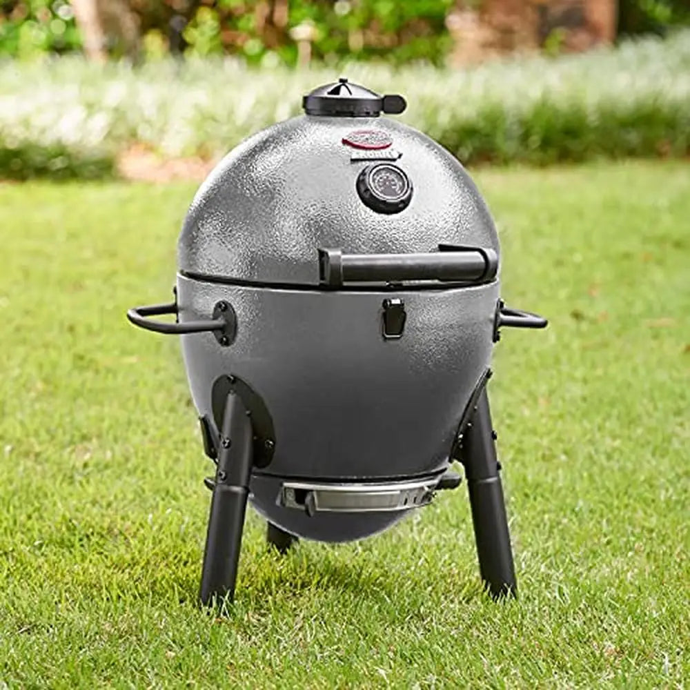 Portable Kamado Charcoal Grill & Smoker w/ Cast Iron Grates Easy Ash Pan 155 Sq In Cooking Space