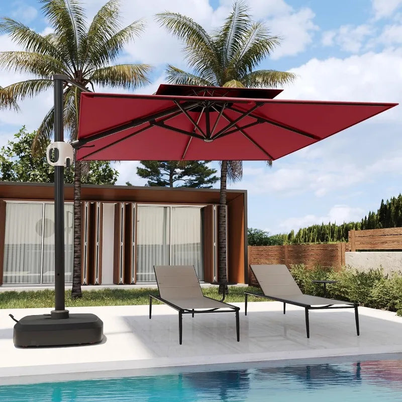 10ft Square Outdoor Umbrella: Large Offset Cantilever, 360° Rotation, Windproof & UV Resistant