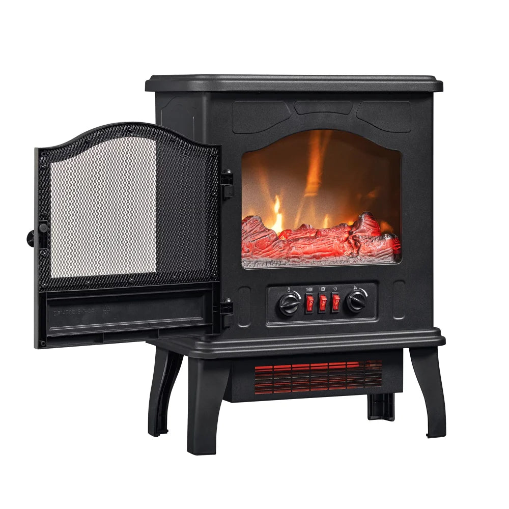 Powerheat Infrared Quartz Electric Stove Heater, Black Tv Stand with Fireplace - Link Logical Mall