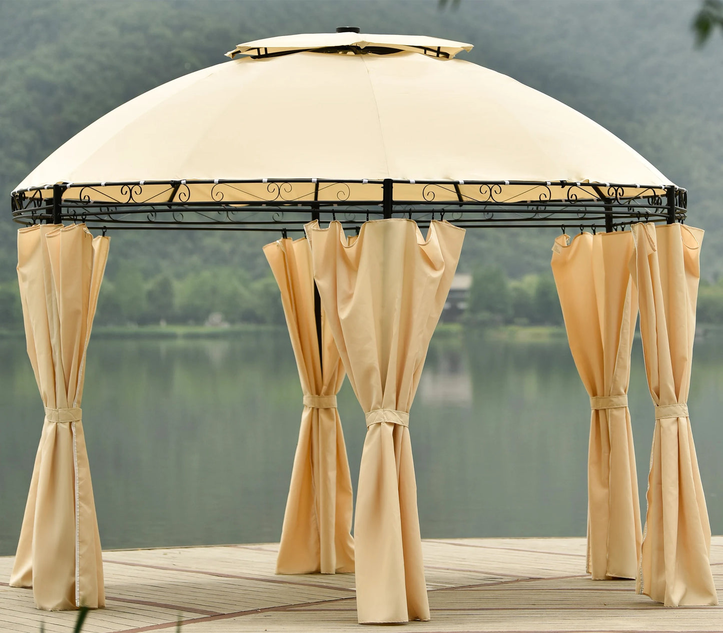 Outdoor Gazebo Steel Fabric Round Soft Top Gazebo, Patio Dome Gazebo with Removable Curtains - Link Logical Mall