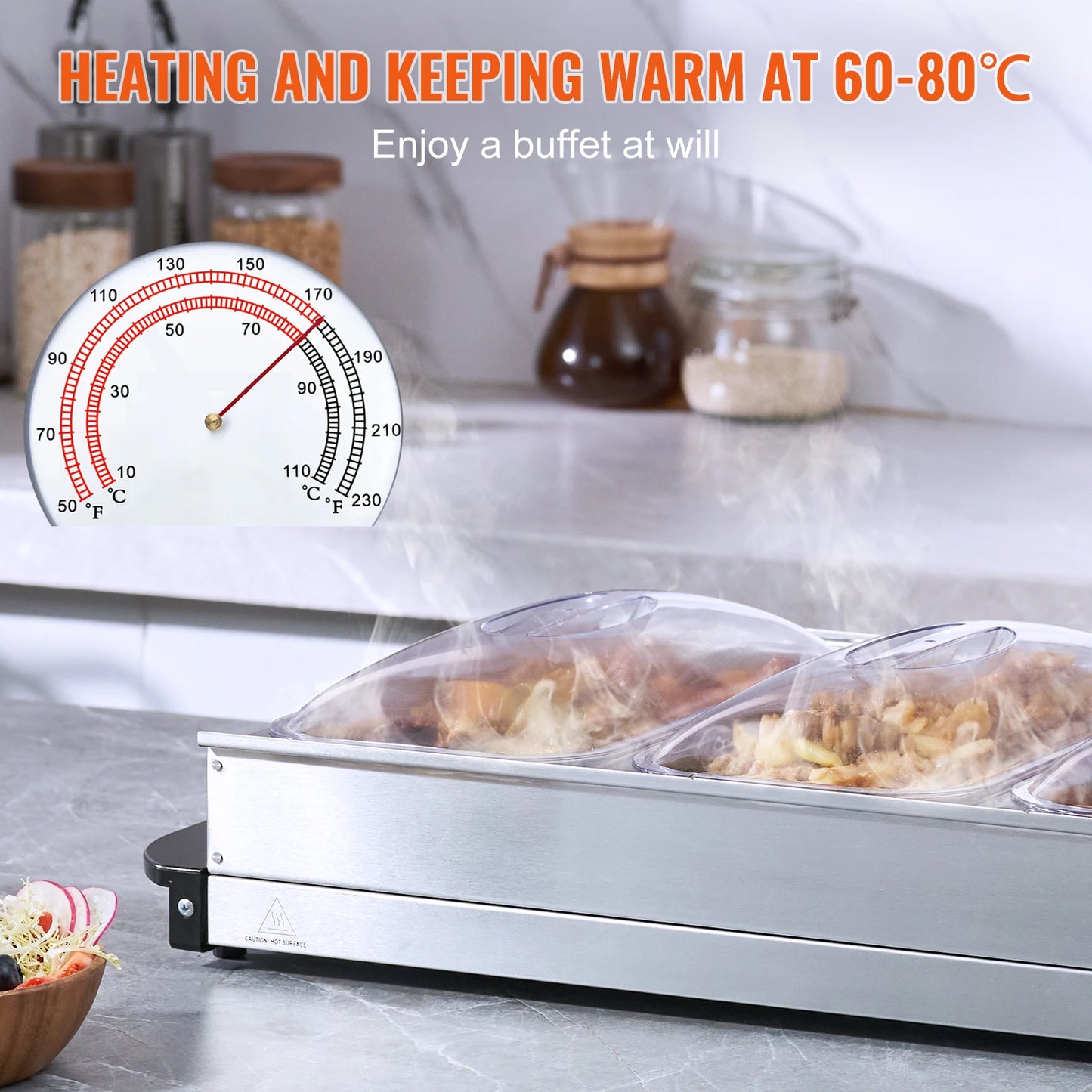 VEVOR Electric Buffet Server & Food Warmer / Electric Warming Tray, with Temp Control