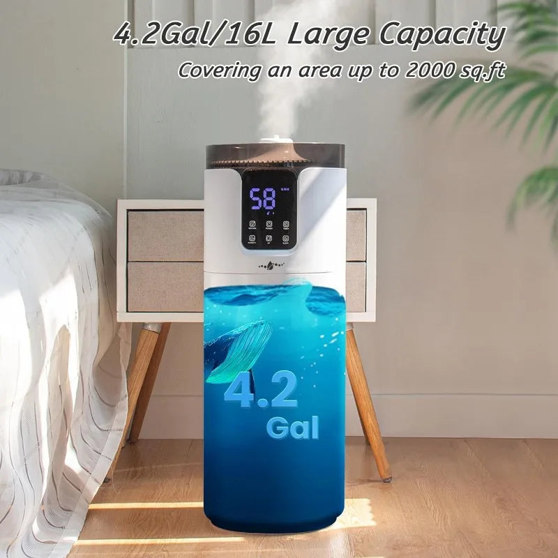 Large Room Whole house Humidifier 2000 sq. ft 4.2 Gal 16L 360° Nozzles Cool Mist Ultrasonic - Link Logical Mall