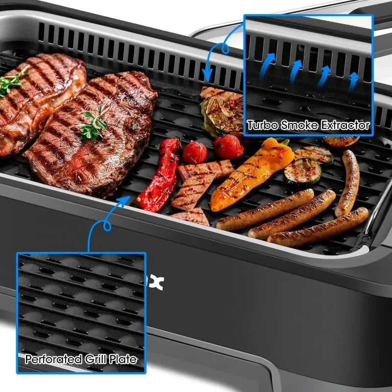 Smokeless Indoor Grill, 1500W Electric Grill w/ LED Smart Display & Tempered Glass Lid, Non-stick