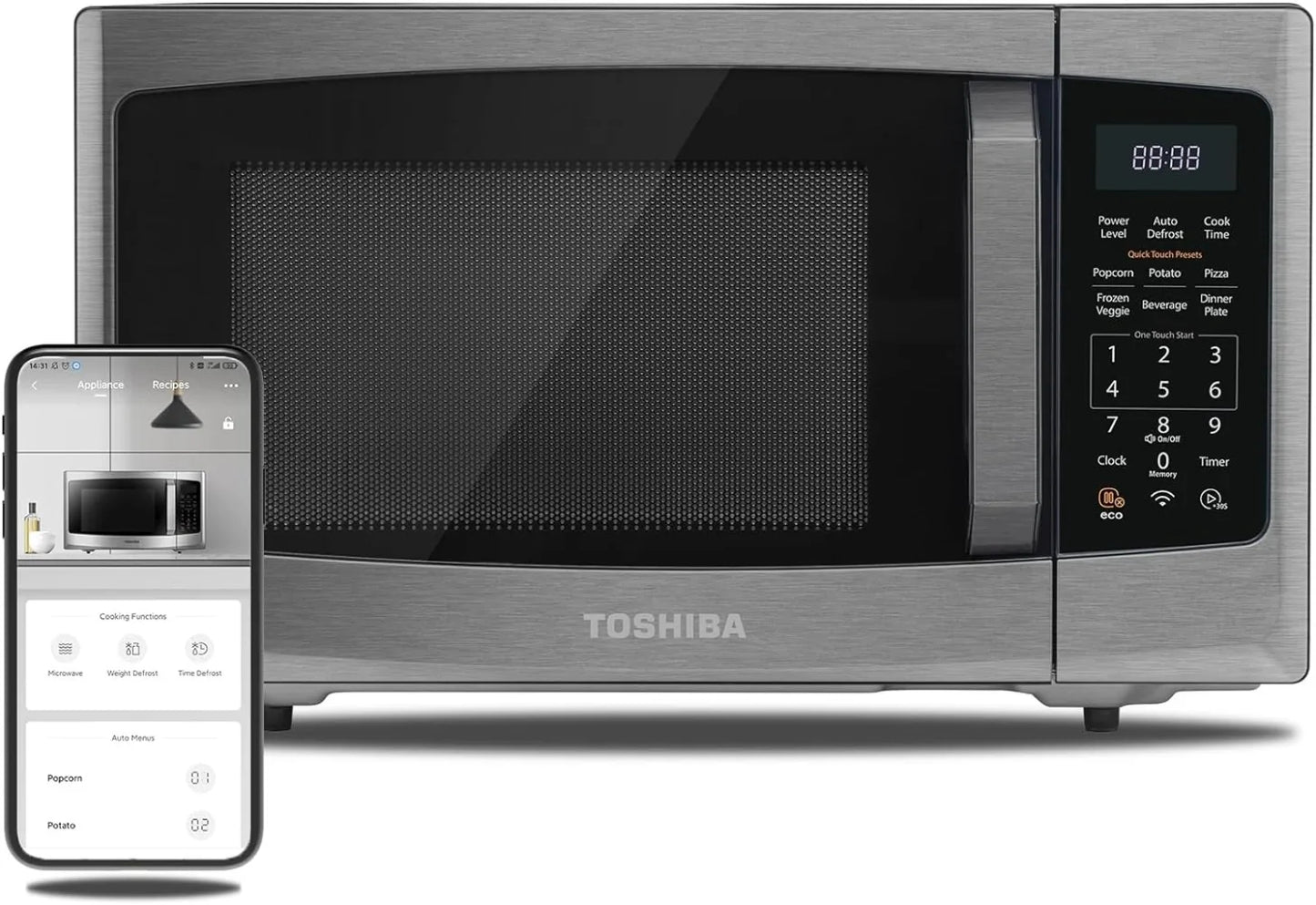 Toshiba ML-SEM23P(BS) Smart Countertop Microwave, Voice Control with Alexa, Free Recipe in APP