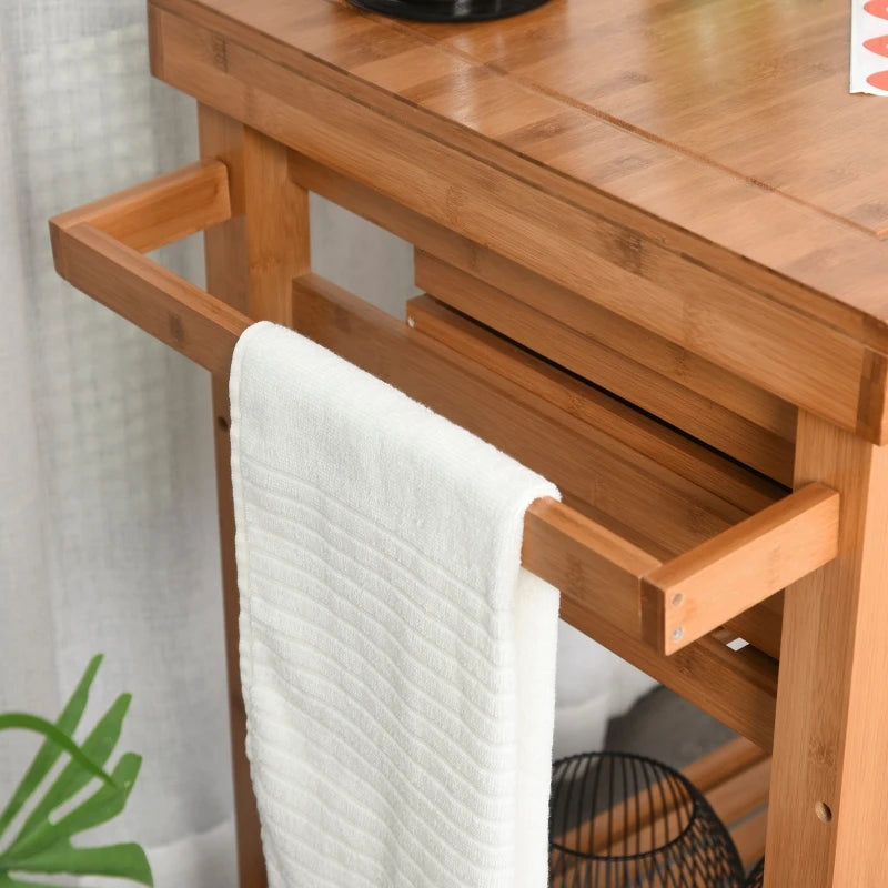 Bamboo Kitchen Island Trolley: Rolling Utility Cart w/ 2 Drawers, Adjustable Shelving & Wheels