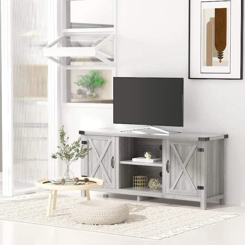 Modern TV Stand with Double Barn Doors Storage Cabinets for TVs to 65+ Inch - Link Logical Mall