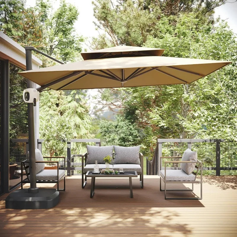 10ft Square Outdoor Umbrella: Large Offset Cantilever, 360° Rotation, Windproof & UV Resistant