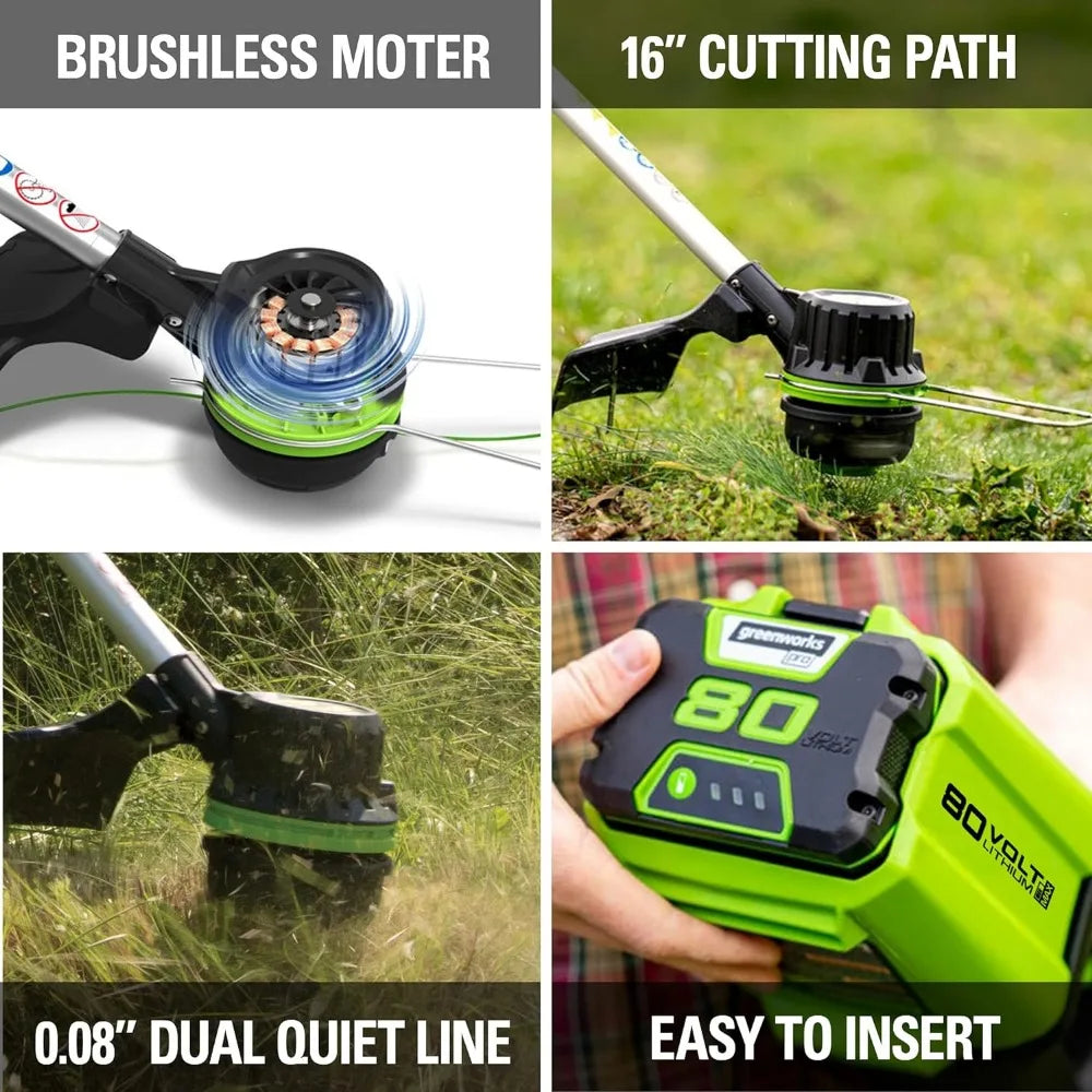 Pro 80V Cordless Brushless String Trimmer + Leaf Blower Combo, 2Ah Battery and Charger Included