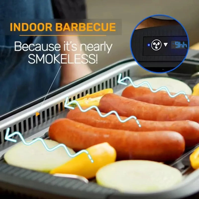 Indoor Smokeless Grill: Electric Griddle, 1500W Korean BBQ with LED Display & Tempered Glass Lid