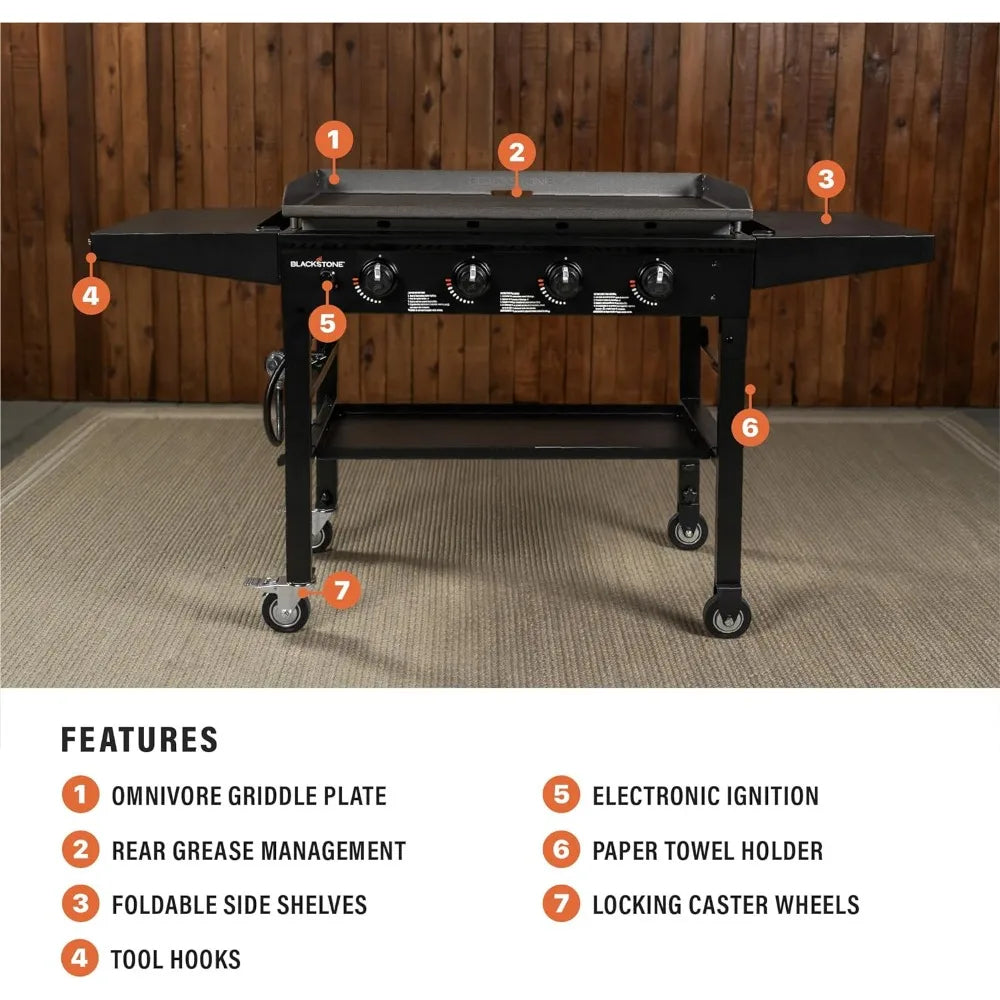 36 Inch 4-Burner Gas Griddle: Restaurant-Grade, Propane-Fueled Flat Top Grill Station