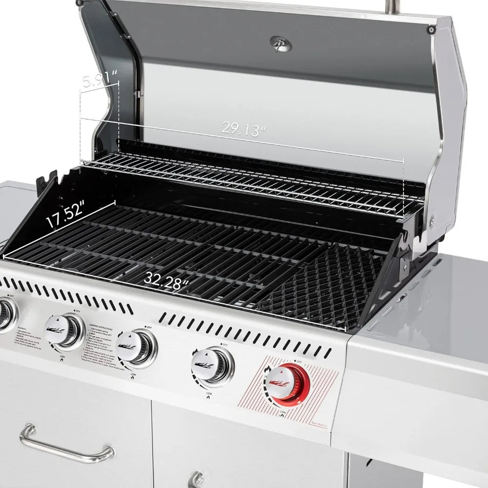 Royal Gourmet 5-Burner Propane Gas Grill with Side Burner, Stainless Steel