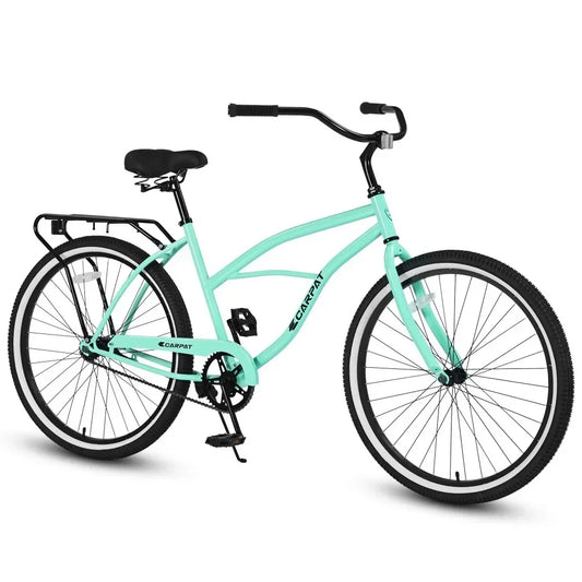 26" Beach Cruiser Bike: Steel Frame, Single Speed, Comfortable Ride