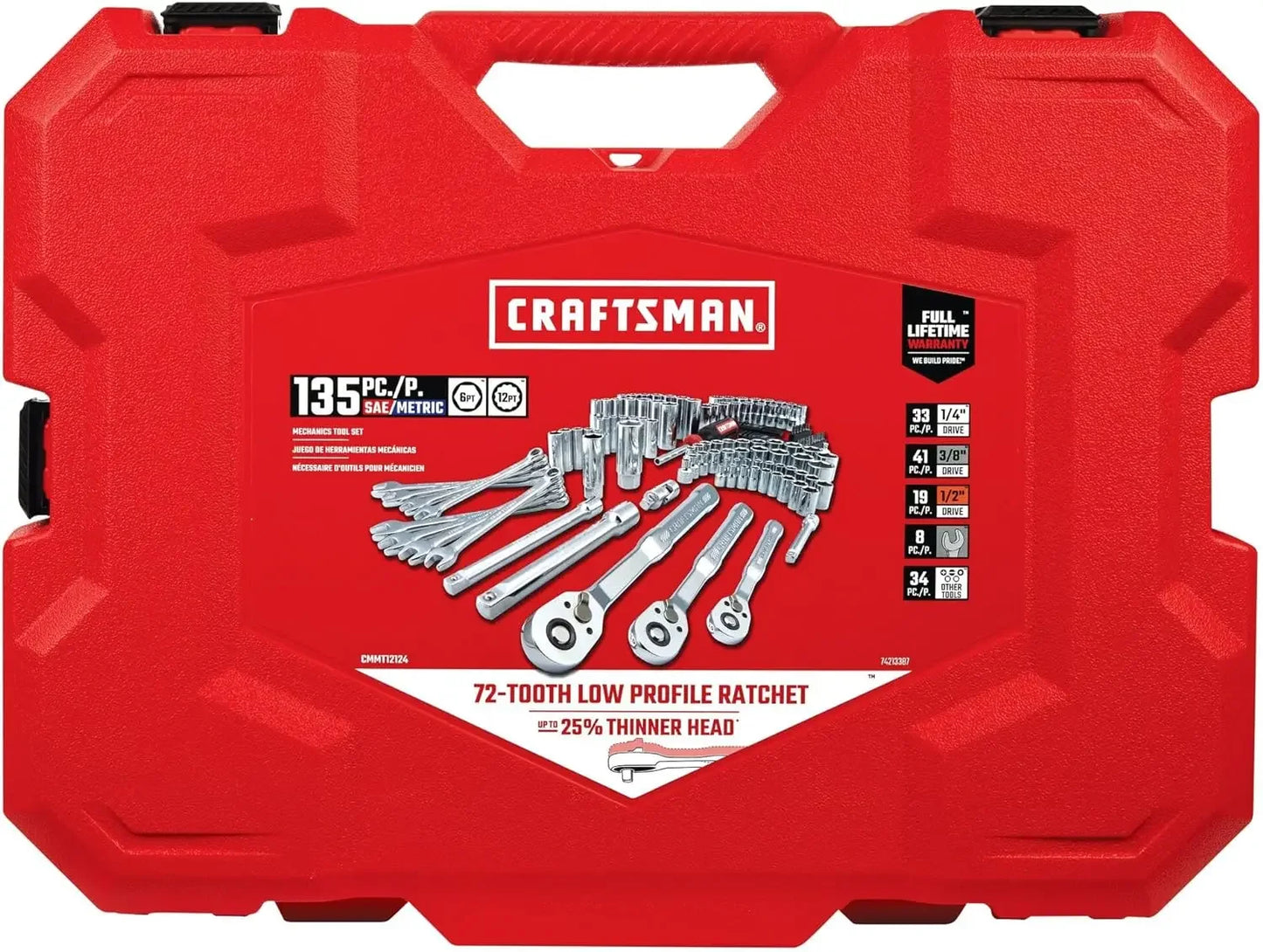 Mechanics Tool Set, 1/4 and 3/8 Inch Drive, 135 Piece (CMMT12124)