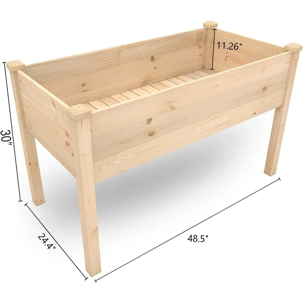 BIRASIL Outdoor Raised Garden Bed: Wood Planter Box for Vegetable Flowers, Reinforced, Elevated