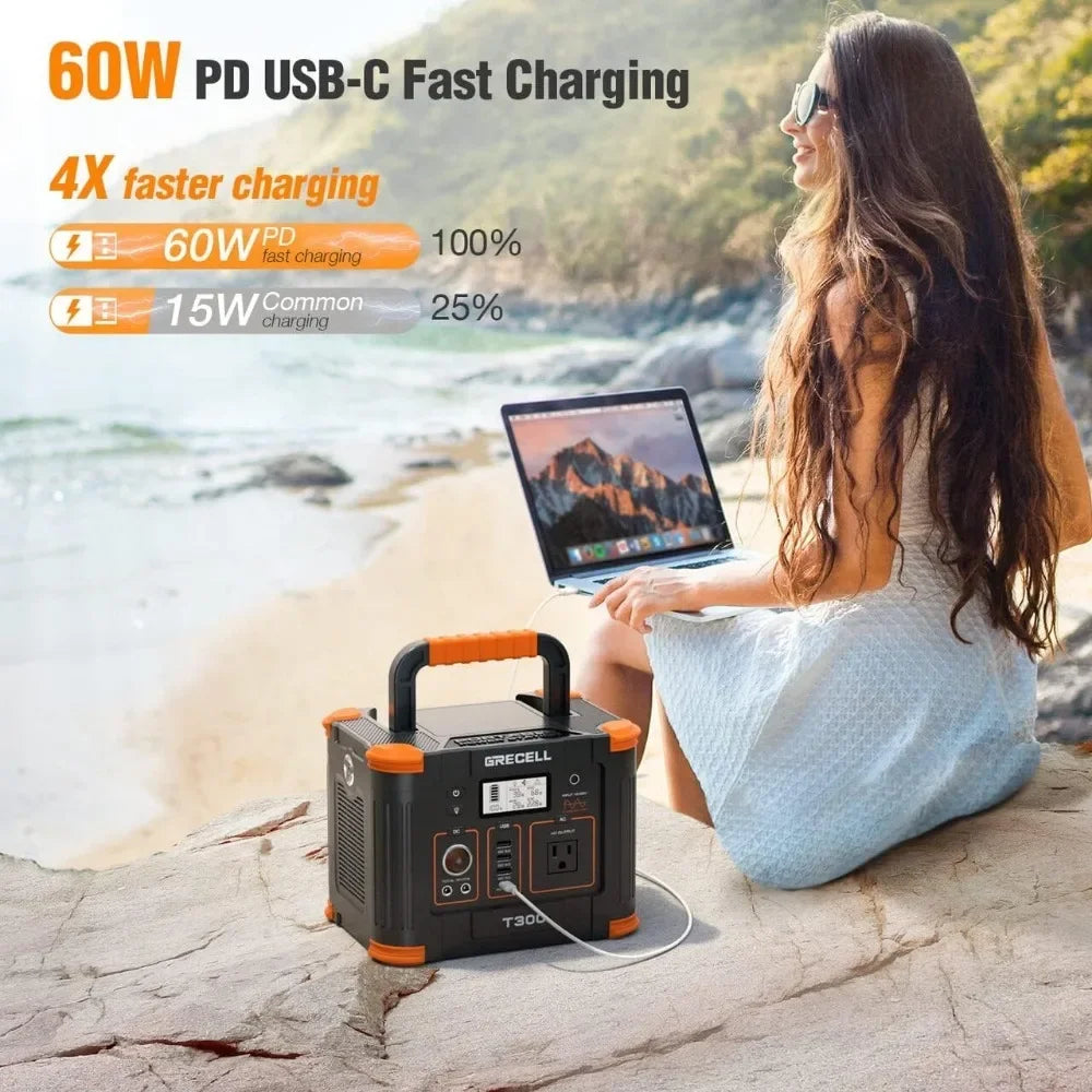 Portable Power Station 330W Solar Generator Fast Charging Emergency Power Backup Battery