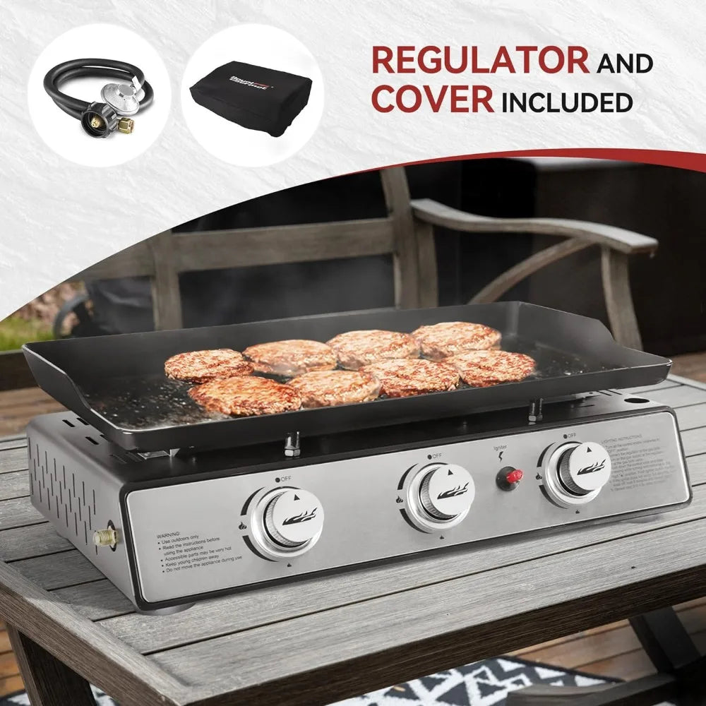 PD1301S Portable 24" 3-Burner Gas Grill Griddle with Cover