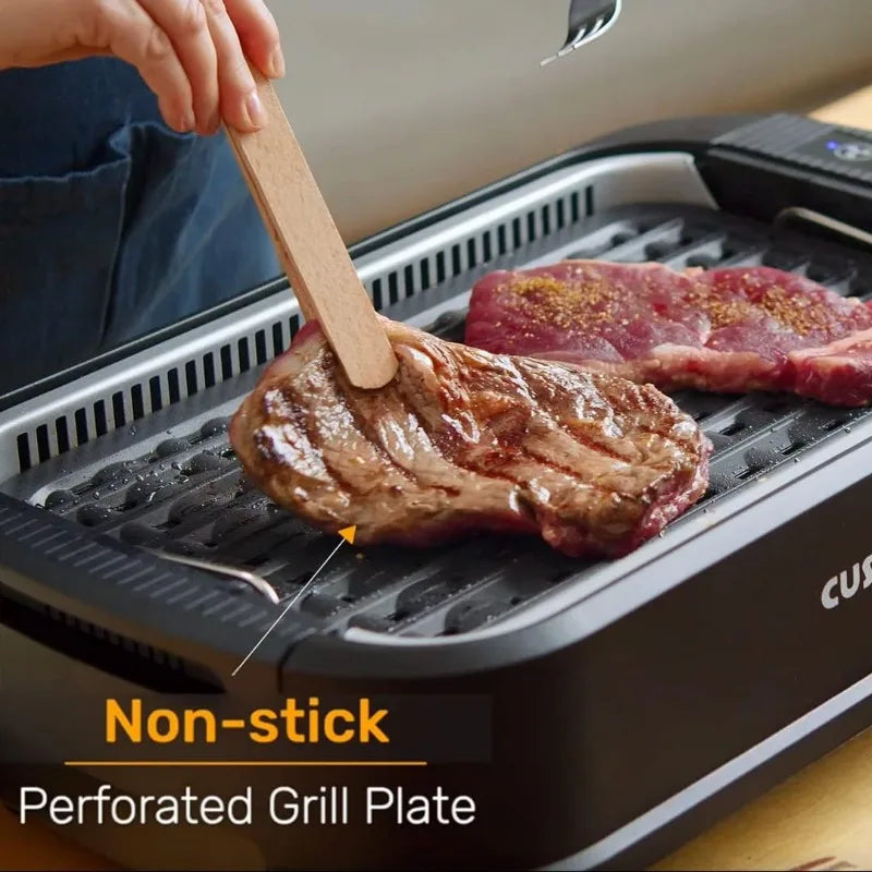 Indoor Smokeless Grill: Electric Griddle, 1500W Korean BBQ with LED Display & Tempered Glass Lid