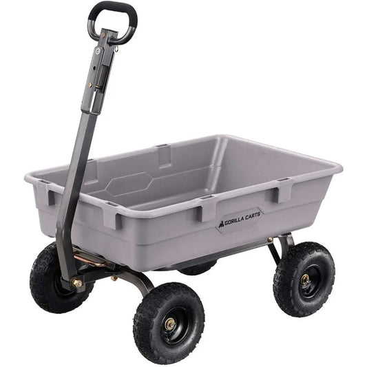 800 Pound Capacity Heavy Duty Poly Yard Garden Steel Dump Utility Wagon Cart w/ 2 in 1 Towing