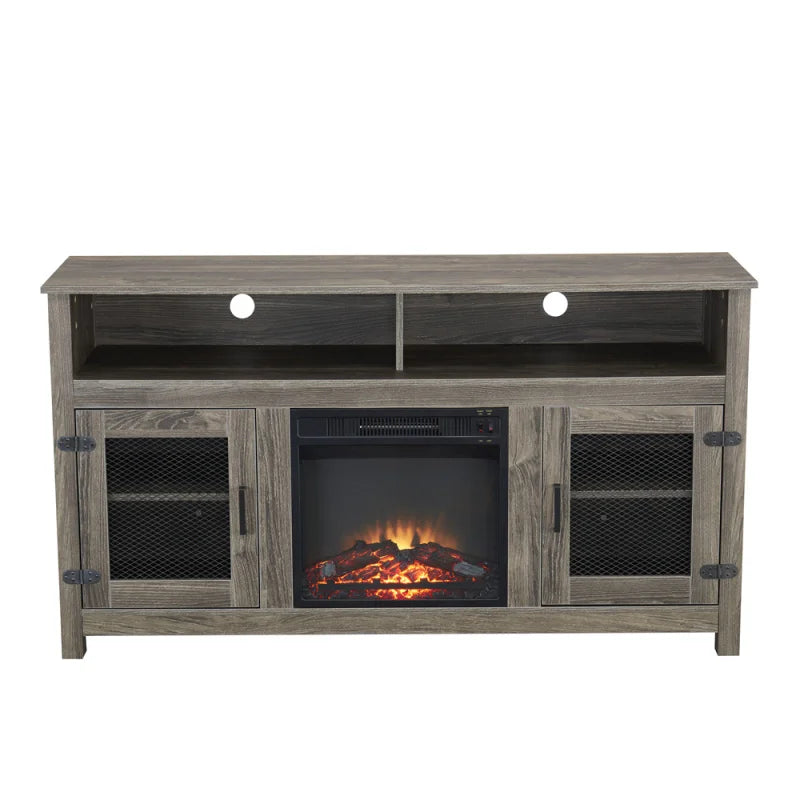 TV Stand w/ Electric Fireplace - Fits up to 65" Flat Screen, Storage Cabinet, Adjustable Shelves