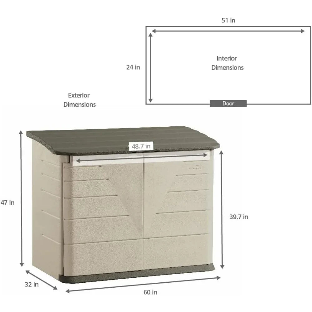 Large Horizontal Resin Weather Resistant Outdoor Storage Shed, 32 cubic ft.