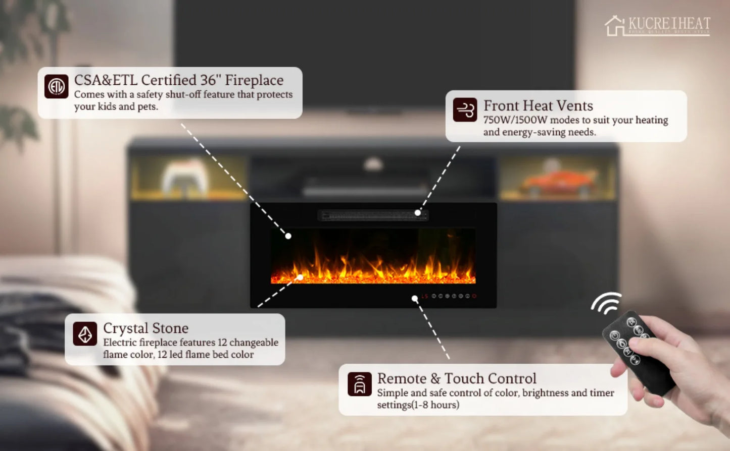 Modern Elegance: 70'' TV Stand with 36'' LED Fireplace - White Entertainment Center