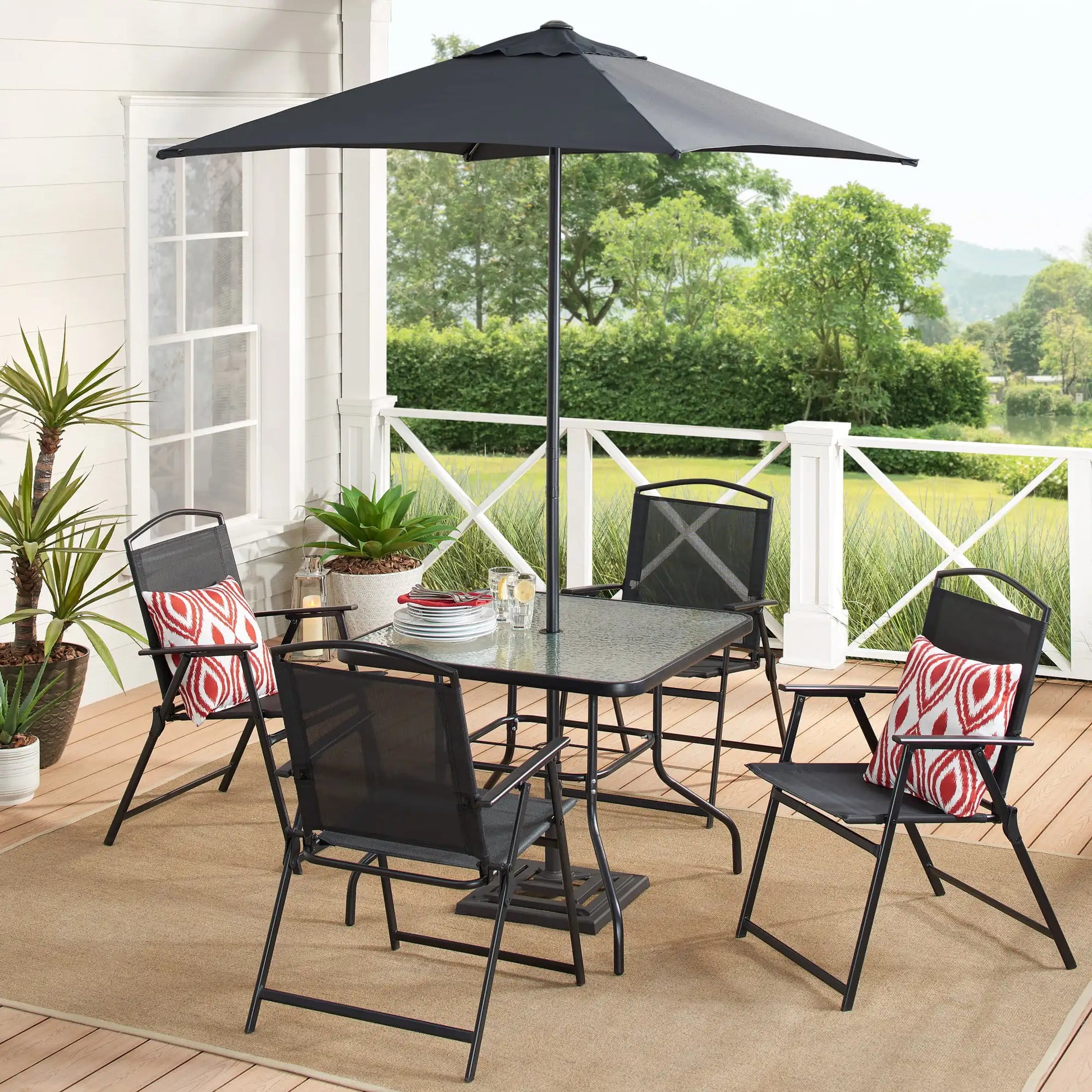 6 Piece Outdoor Patio Dining Set Patio Chair Table Umbrella - Link Logical Mall