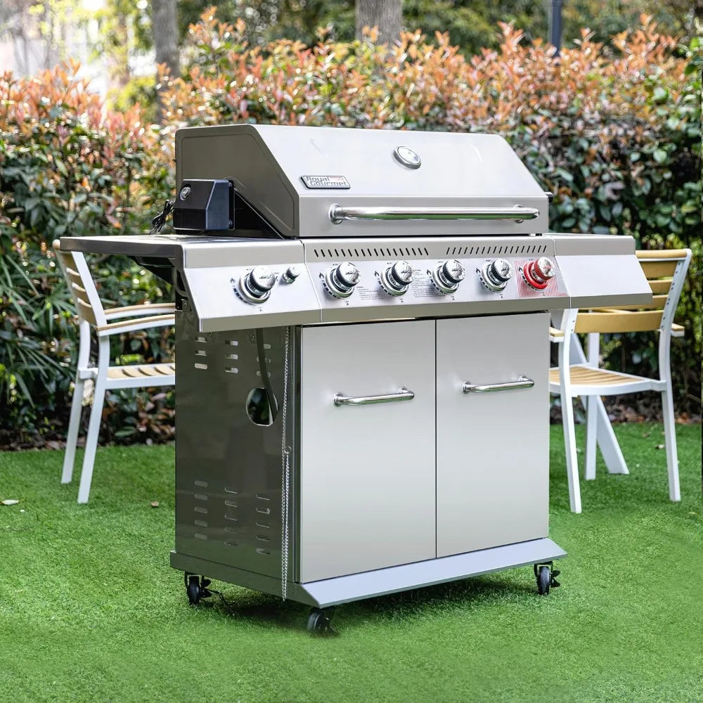 Royal Gourmet 5-Burner Propane Gas Grill with Side Burner, Stainless Steel