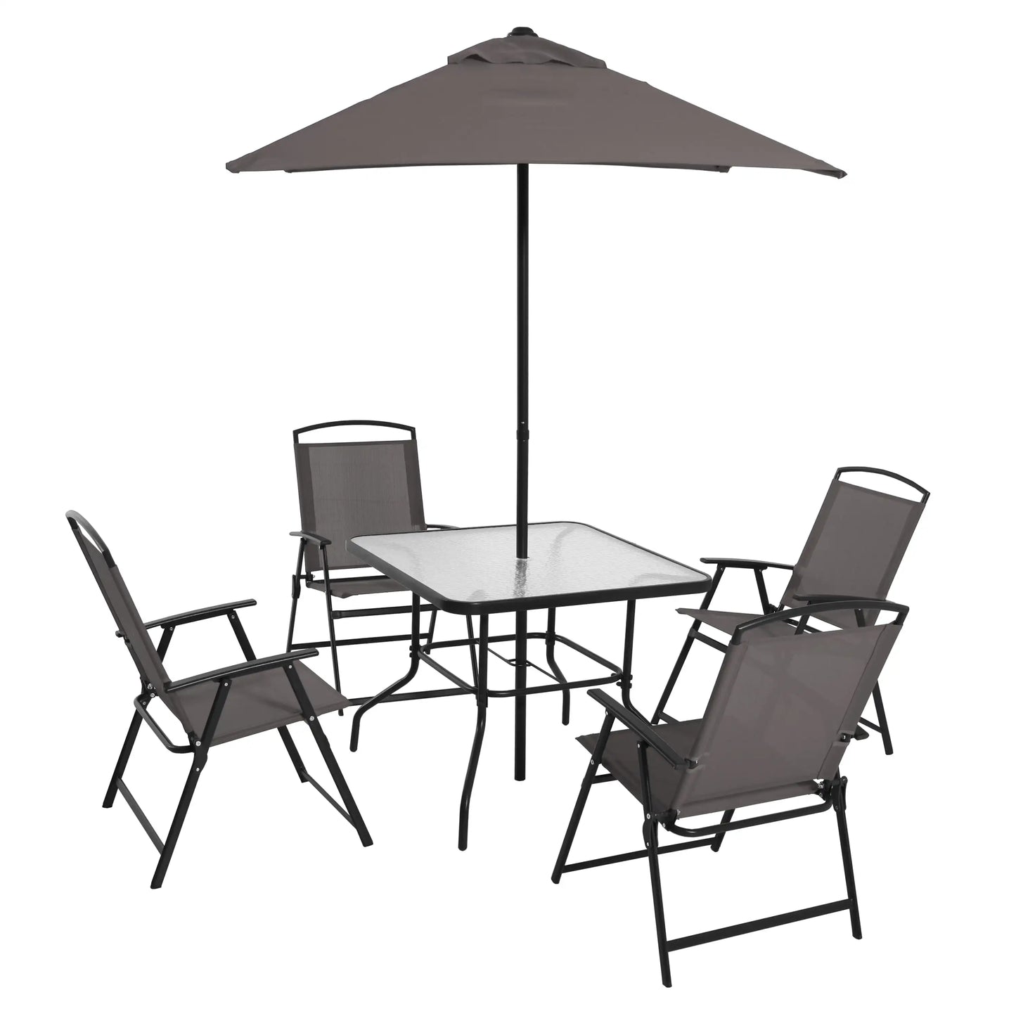 6 Piece Outdoor Patio Dining Set Patio Chair Table Umbrella - Link Logical Mall