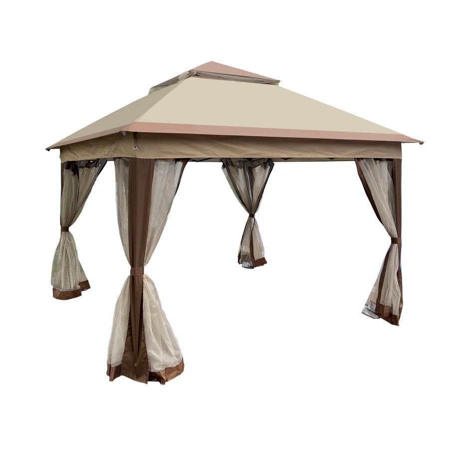 Instant Oasis: 11x11Ft Pop-Up Gazebo Canopy with Zipper Netting, 2-Tier Soft Top Event Tent