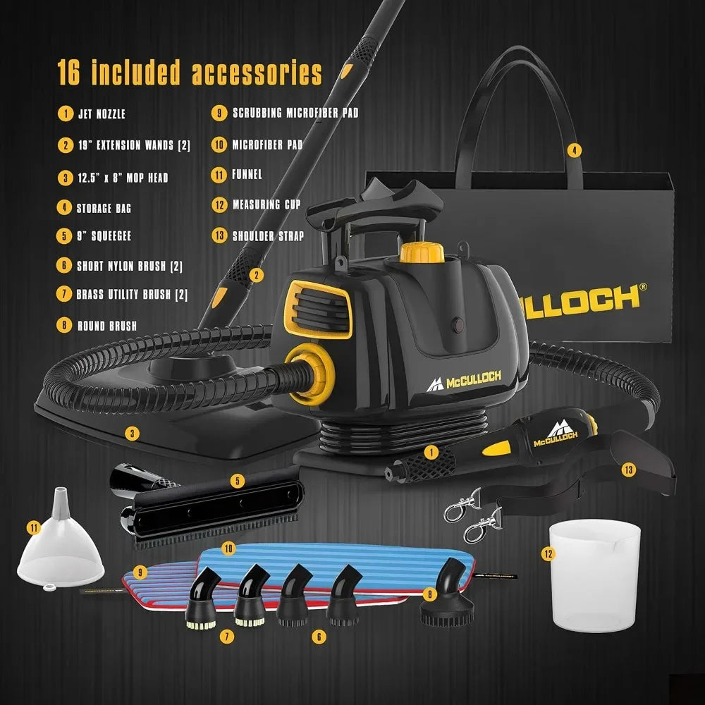 Portable Power Cleaner w/ Floor Mop, Variable Steaming, 16-Piece Accessory Set, Chemical-Free Cleaning