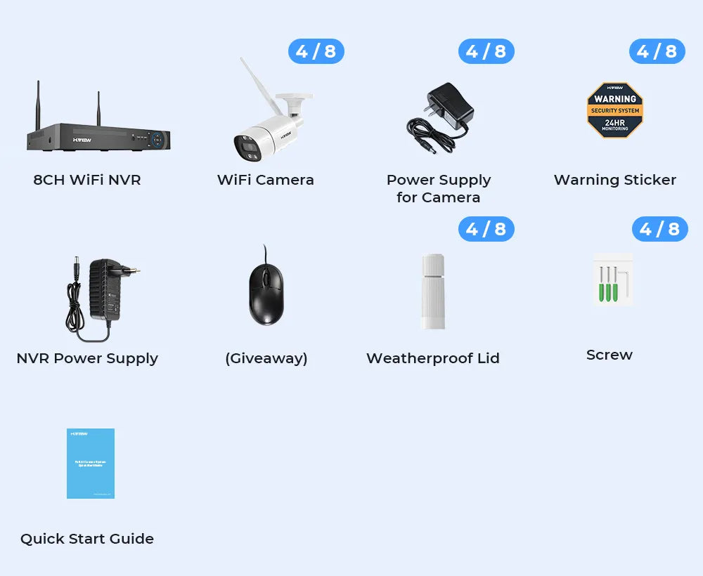 H.view 8CH 5mp Wireless Wifi Camera Security System CCTV NVR Indoor Outdoor Two-Way Audio Xmeye - Link Logical Mall