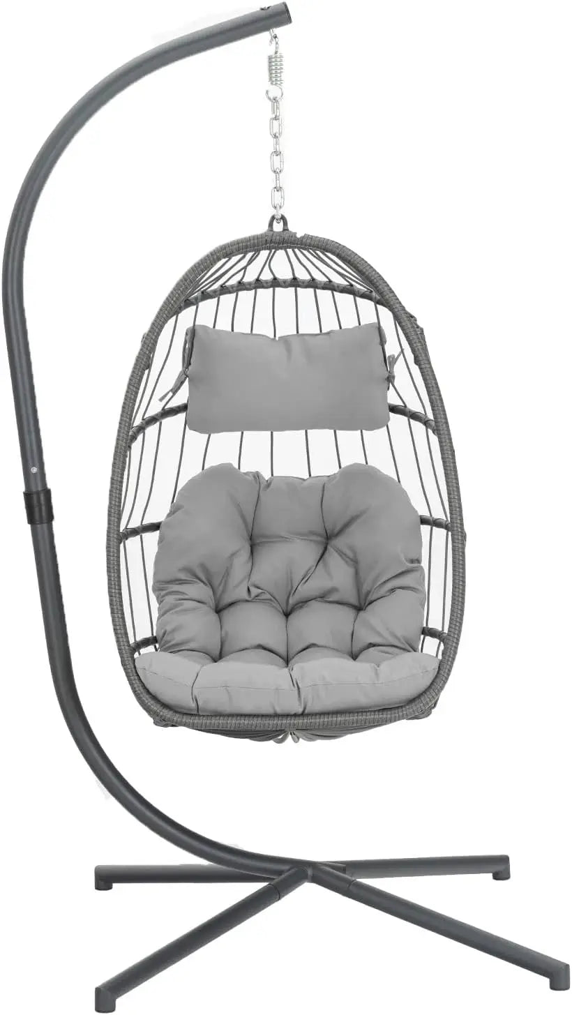 Egg Swing Chair with Stand, Rattan Wicker Indoor Outdoor Bedroom Patio - Link Logical Mall