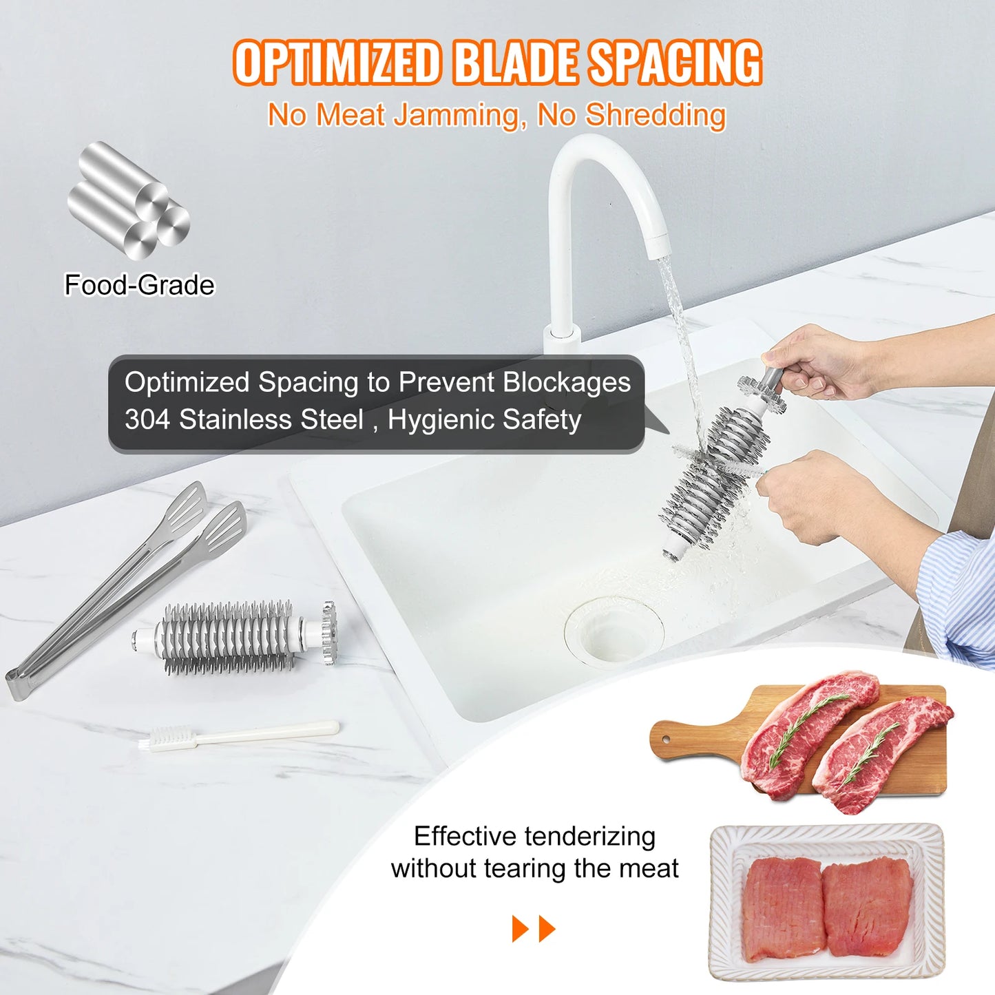 VEVOR Commercial Meat Tenderizer Heavy Duty Stainless Steel with Meat Tong and Cleaning Brush 450W