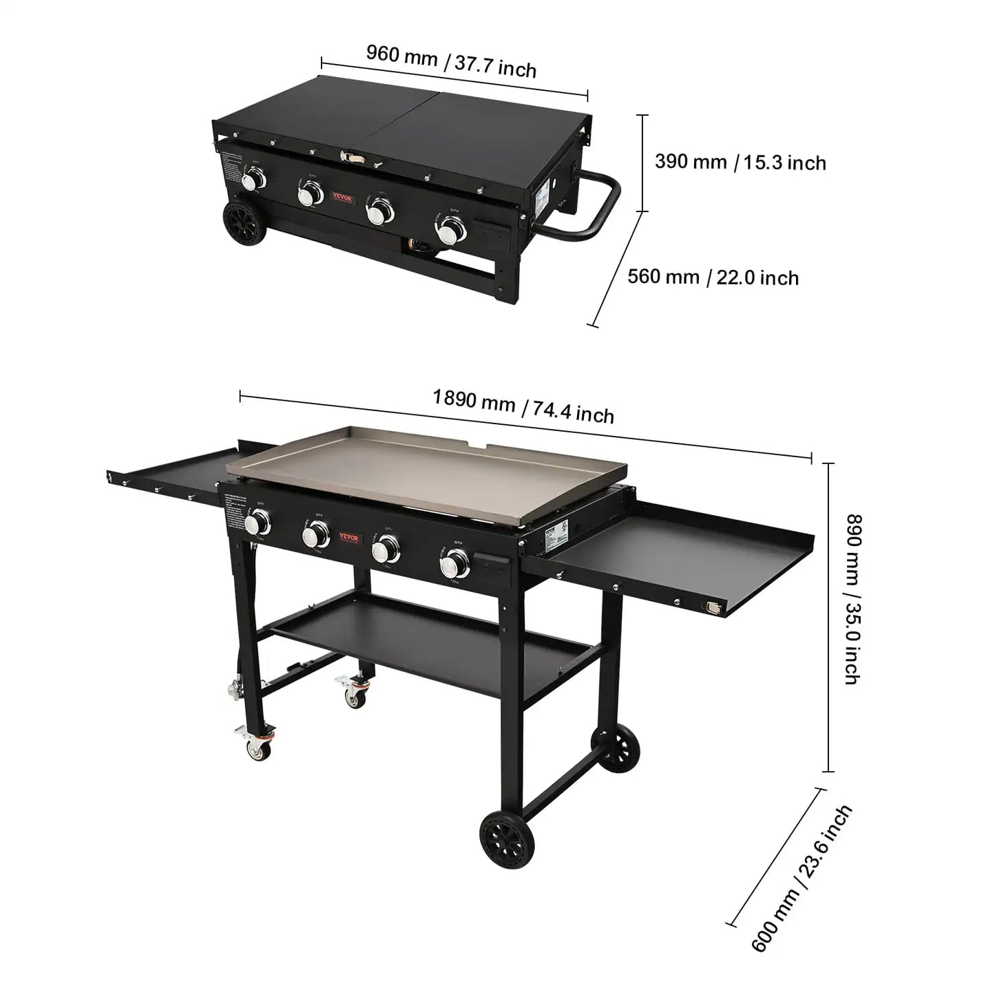 4-Burner 36" Griddle Cooking Station Countertop Commercial Gas Griddle Flat Top