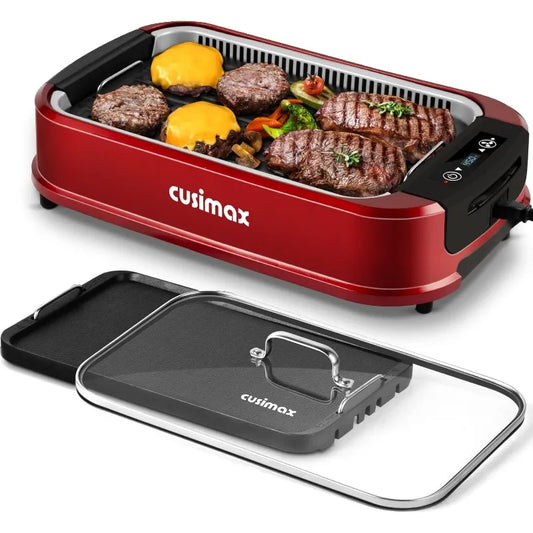 Indoor Smokeless Grill: Electric Griddle, 1500W Korean BBQ with LED Display & Tempered Glass Lid