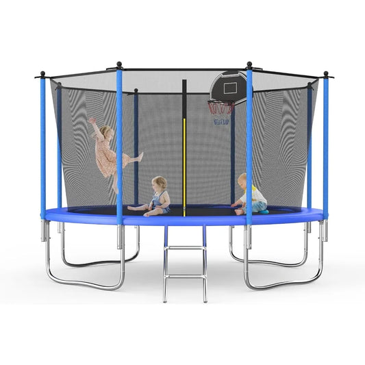 12FT Kids Trampoline with Enclosure Net: ASTM Approved, Outdoor Recreational Fun