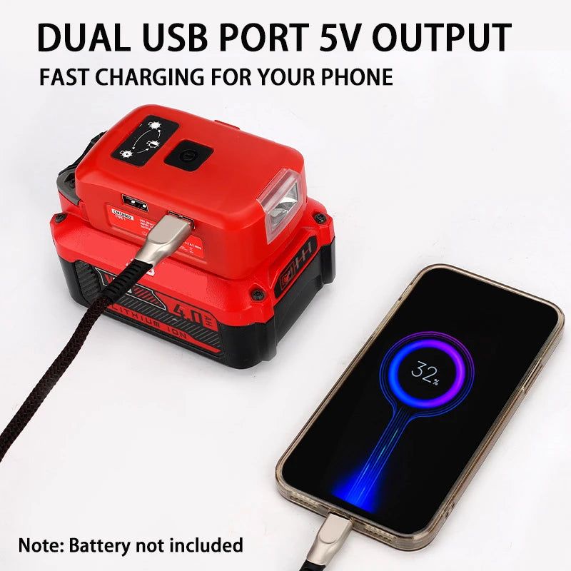 Newest Battery Adapter for Craftsman V20 Li-ion Battery USB Phone Charger with 140LM LED Work Light