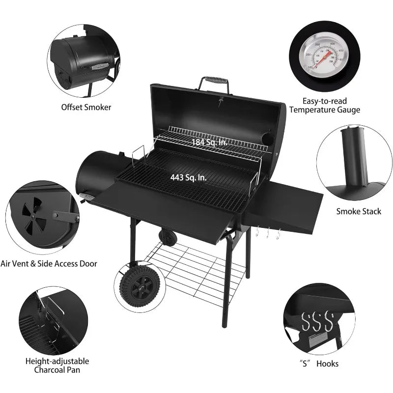 Royal Gourmet CC1830S 30" BBQ Charcoal Grill and Offset Smoker, 811 Square Inch cooking surface