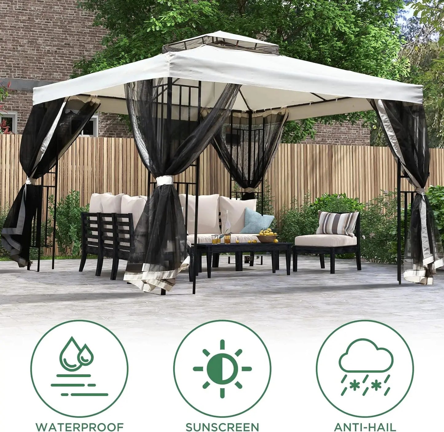 10x10 Outdoor Gazebo Canopy: Mosquito Netting, Double Roof for Party, Wedding, BBQ, Event