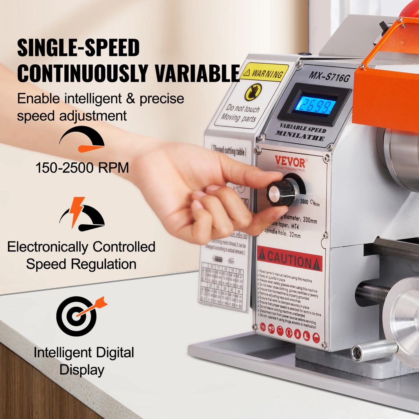 VEVOR Brushless Mini Metal Lathe Machine 7''x16'' / 180mm*400mm 800W Digital Display - Link Logical Mall