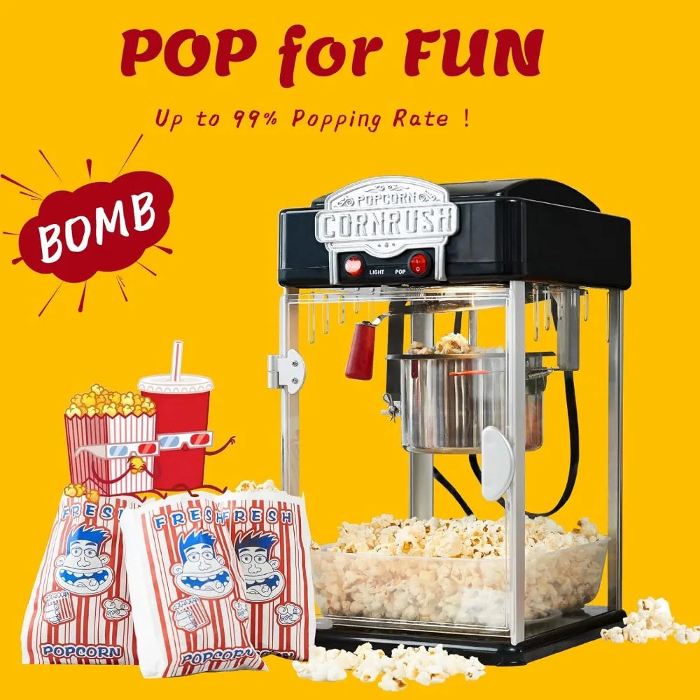 Theater Style Popcorn Popper: 4oz Pro Maker with Nonstick Kettle, Warming Light & Scoop