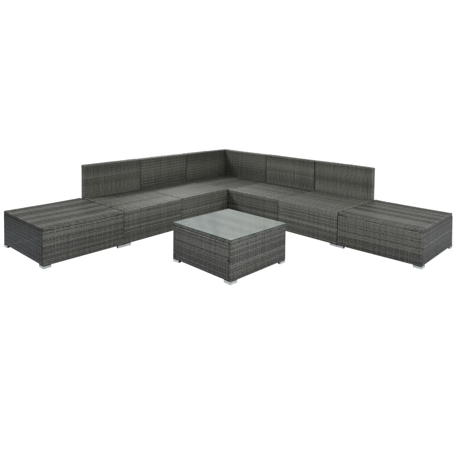 Garden Conversation Wicker Sofa 8pc Set Outdoor Patio Furniture Sets, Beige Cushions Gray Wicker - Link Logical Mall