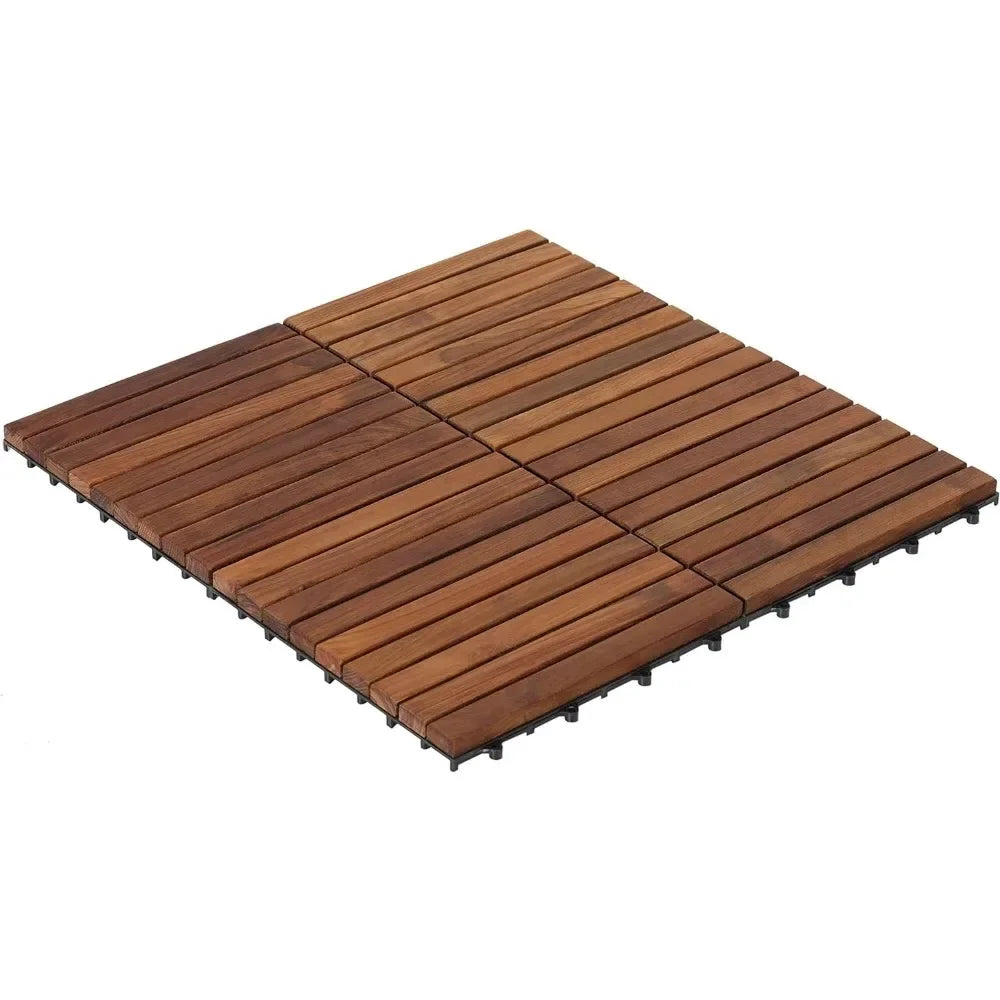 Transform Your Space: EZ-Floor Interlocking Teak Wood Tiles (Set of 10), Outdoor Terrace Slabs