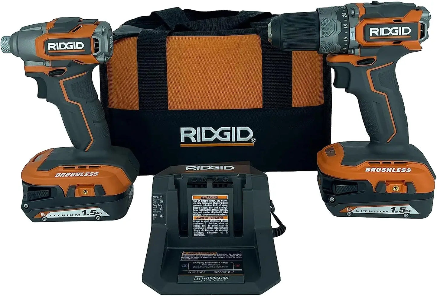 RIDGID 18V Brushless Sub-Compact Cordless 1/2-inch Hammer Drill and Impact Driver Combo Kit